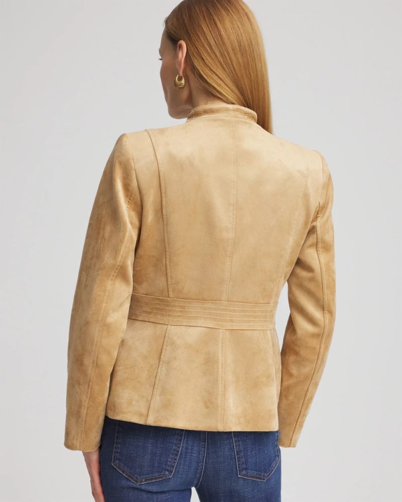 Chicos Faux Suede Peplum Jacket - BRONZE BARLEY