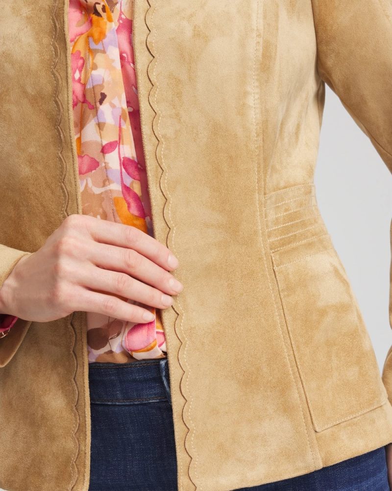 Chicos Faux Suede Peplum Jacket - BRONZE BARLEY