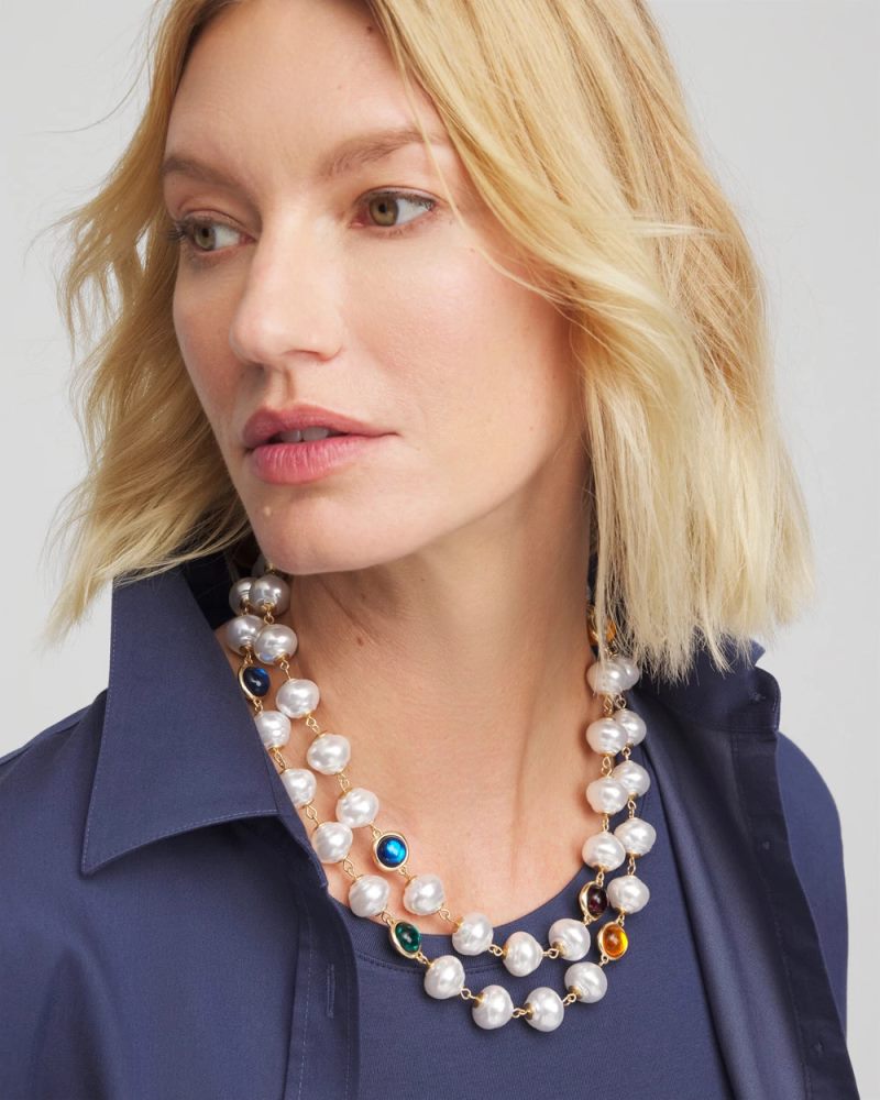 Chicos Beaded Faux Pearl Single-Strand Necklace - PEARL