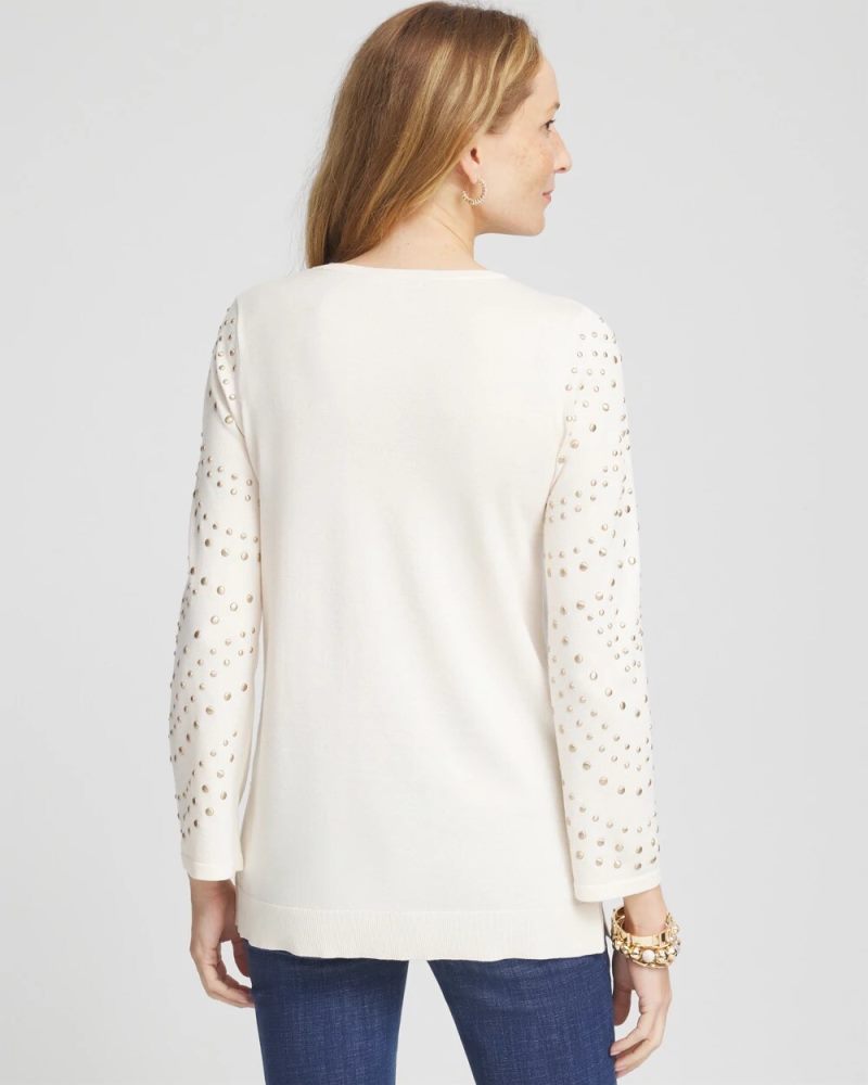 Chicos Studded Crewneck Sweater Tunic - ENGLISH CREAM