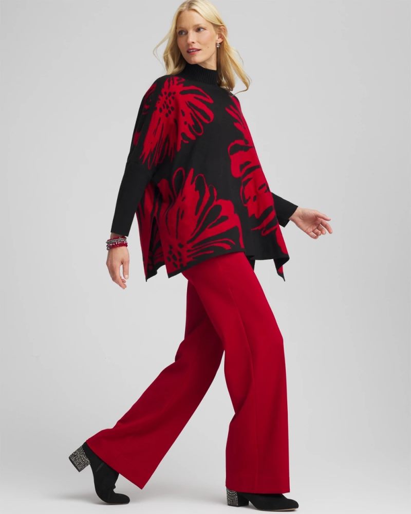 Chicos Floral Poncho - BLACK