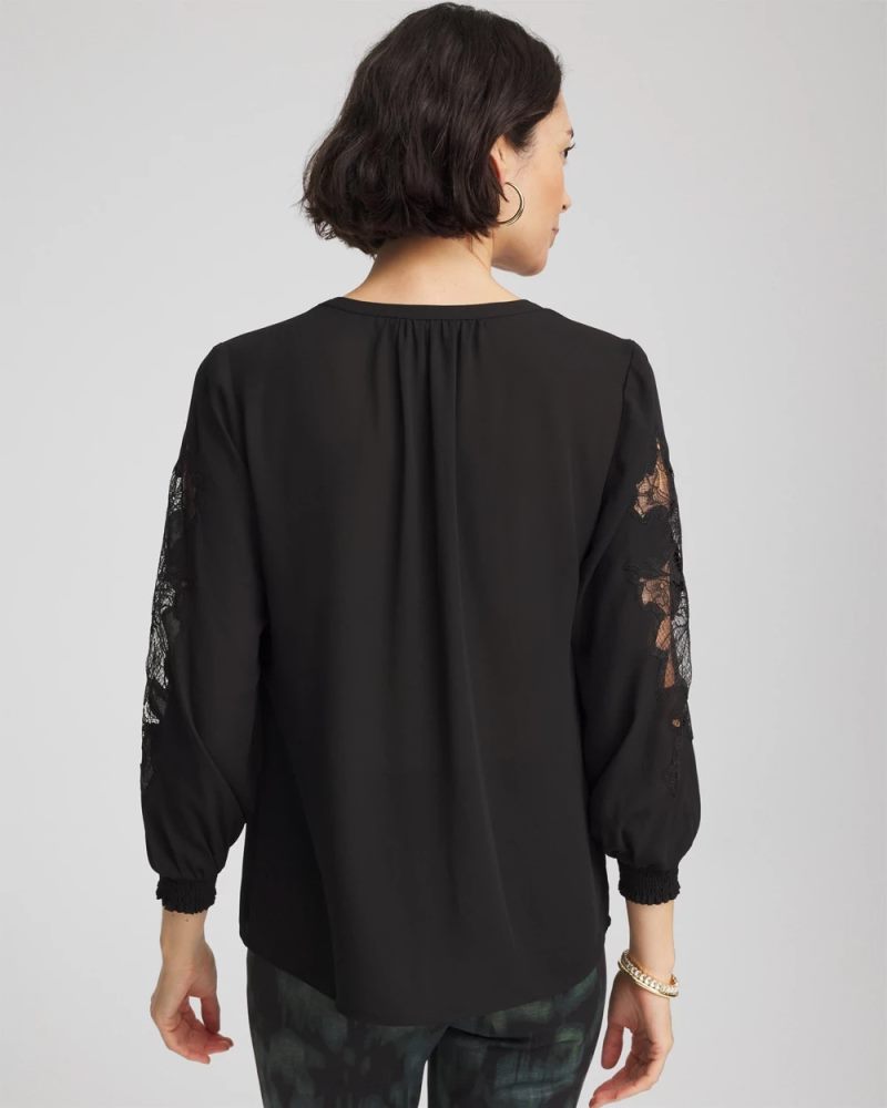 Chicos Crepe Banded Collar Blouse - BLACK