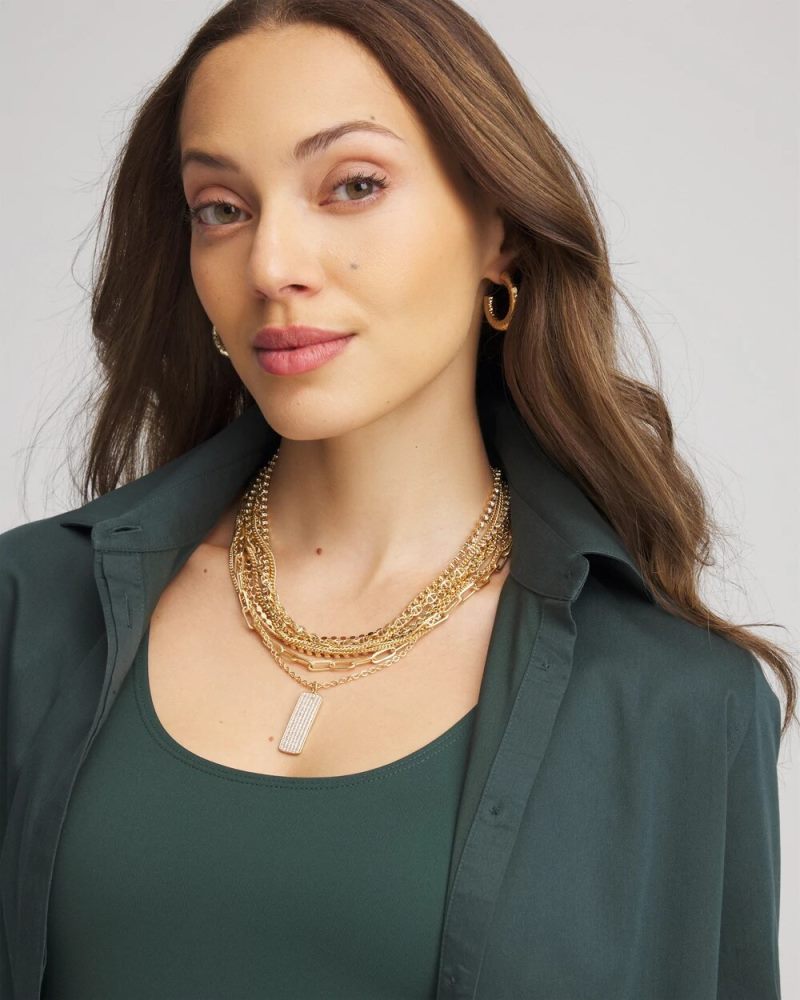 Chicos Convertible Gold Pave Pendant Necklace - GOLD
