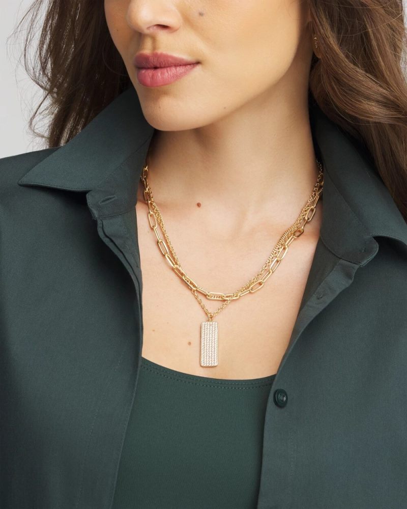 Chicos Convertible Gold Pave Pendant Necklace - GOLD