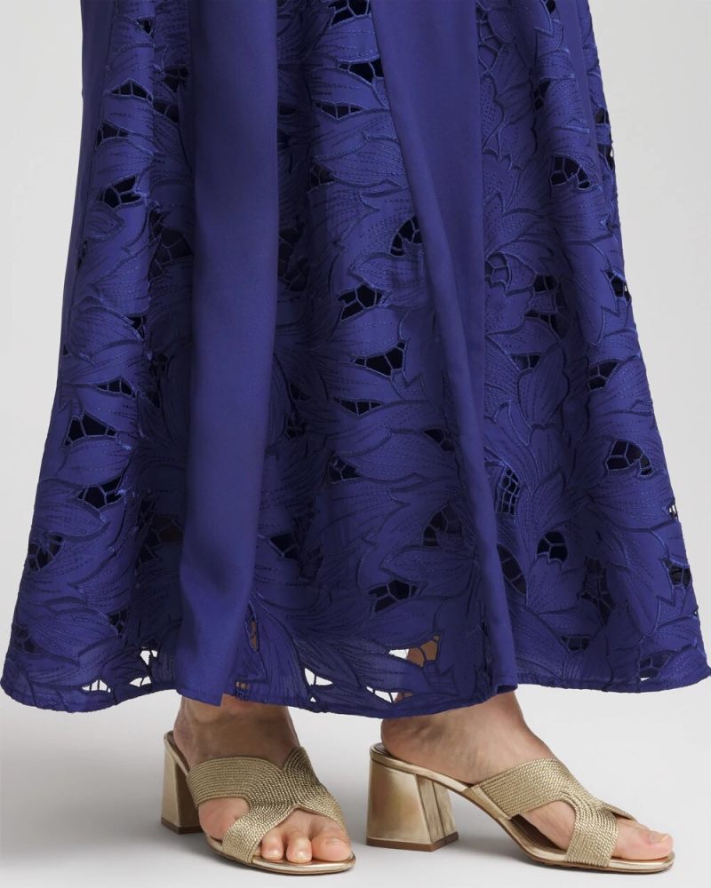 Chicos Godet Maxi Eyelet Skirt - BLUE CASA