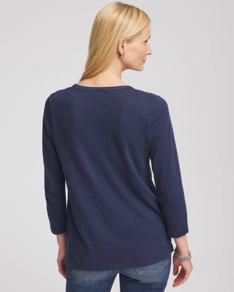 Chicos Cotton Slub Henley Tee - PASSPORT BLUE