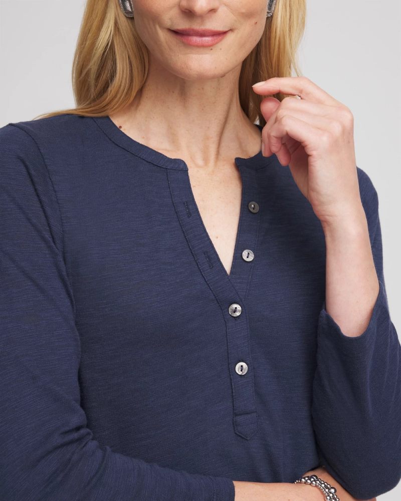 Chicos Cotton Slub Henley Tee - PASSPORT BLUE