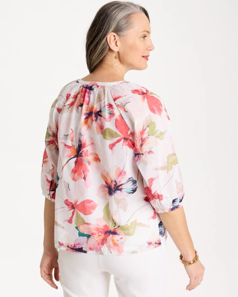 Chicos Cotton Voile Croix Collage Blouse - CALYPSO CORAL