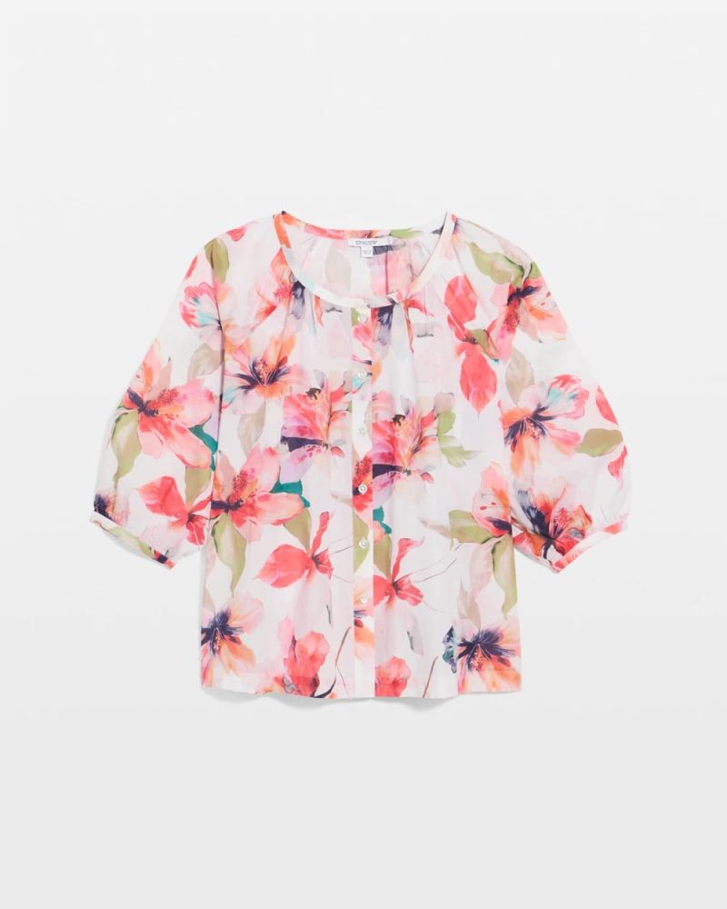 Chicos Cotton Voile Croix Collage Blouse - CALYPSO CORAL