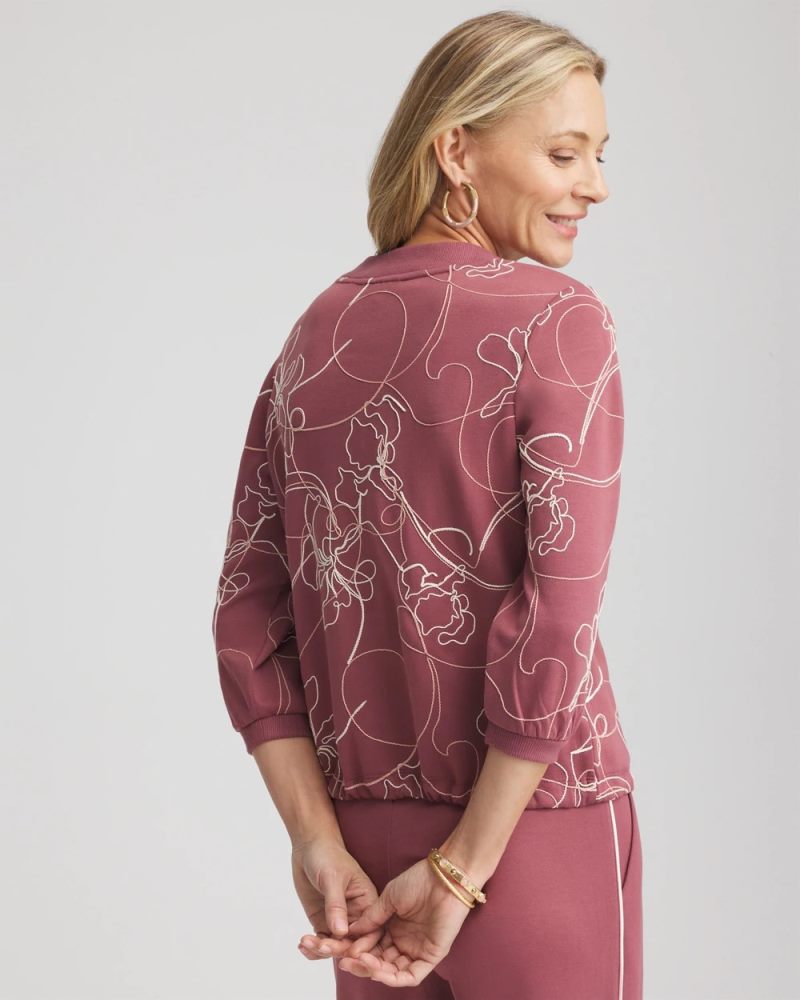 Chicos Zenergy® Double-Knit Embroidered Top - ROSEWOOD