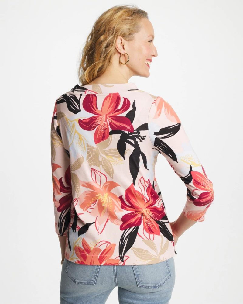 Chicos Pima Cotton 3/4 Sleeve Tee - FOLKLORIC RED