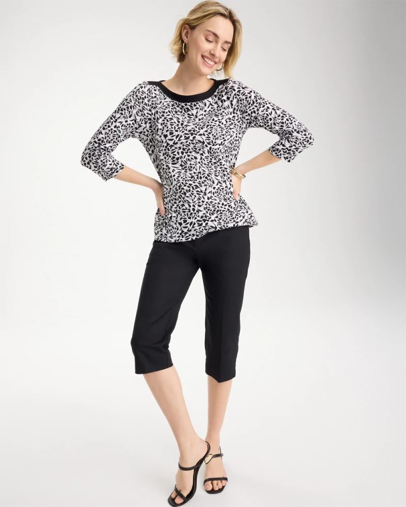 Chicos Fauna Pima 3/4 Sleeve Tee - BLACK