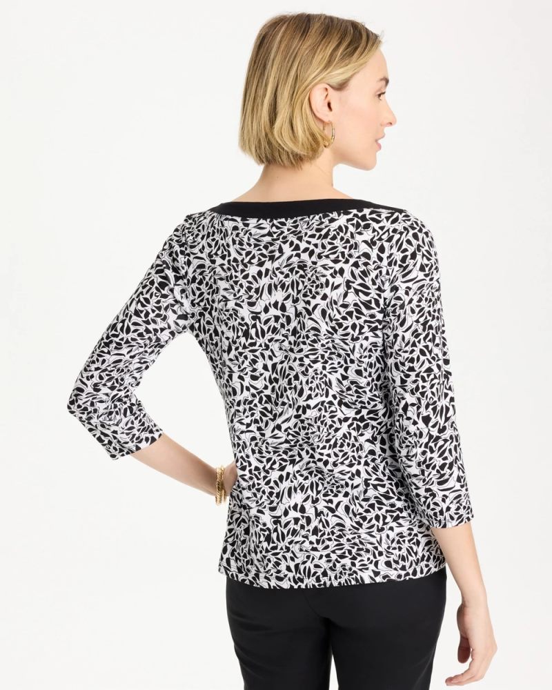Chicos Fauna Pima 3/4 Sleeve Tee - BLACK
