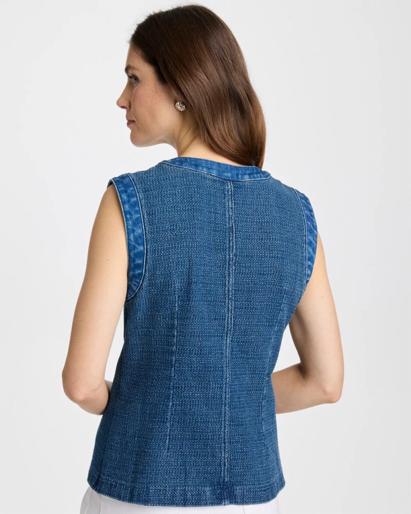 Chicos Tweed Mixed Denim Vest - MIST FLOWER INDIGO