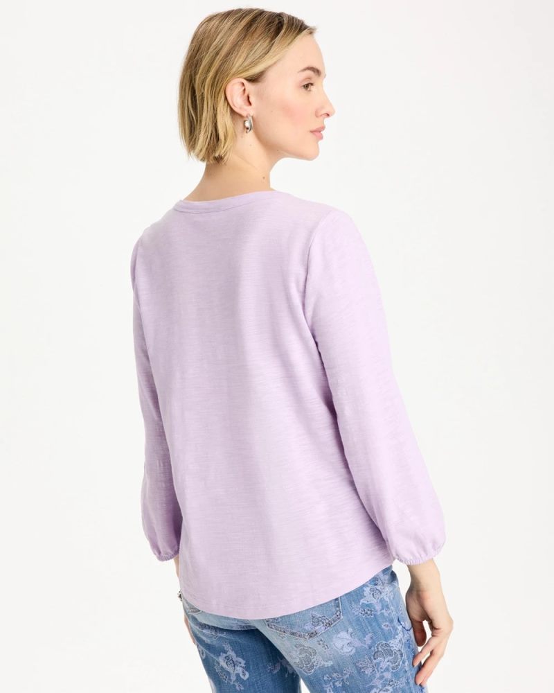 Chicos Puff Sleeve Cotton Slub Henley Tee - ORCHID MIST