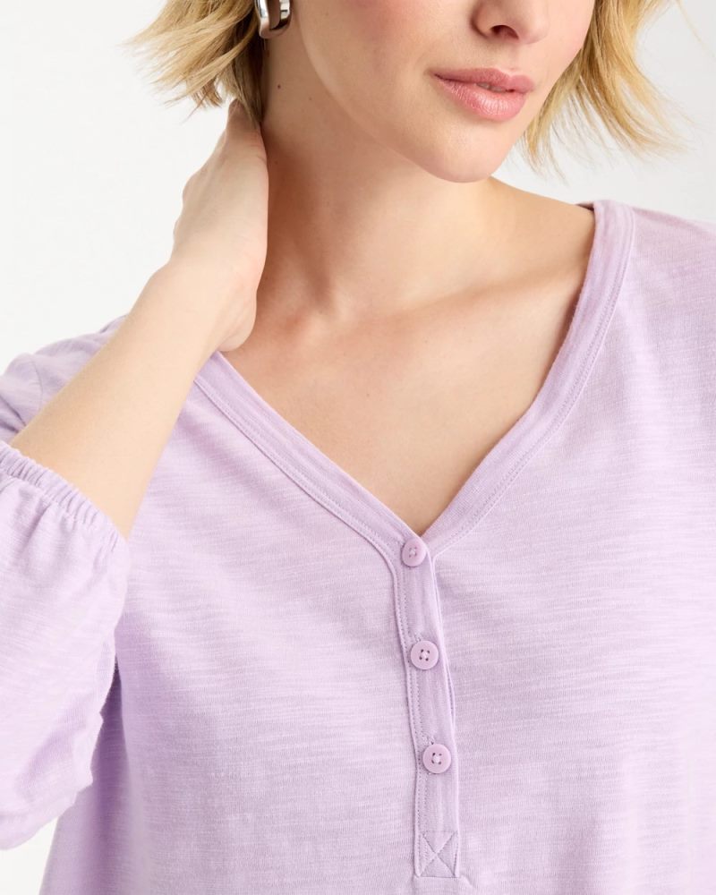 Chicos Puff Sleeve Cotton Slub Henley Tee - ORCHID MIST