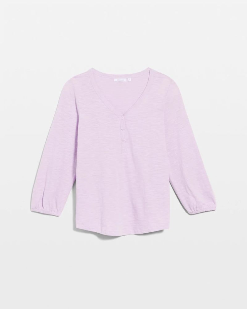 Chicos Puff Sleeve Cotton Slub Henley Tee - ORCHID MIST