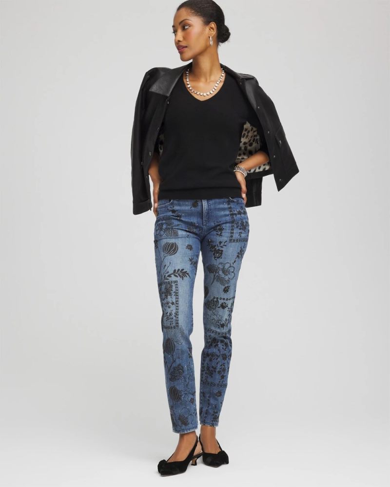 Chicos Relaxed V-Neck Cashmere Sweater - BLACK