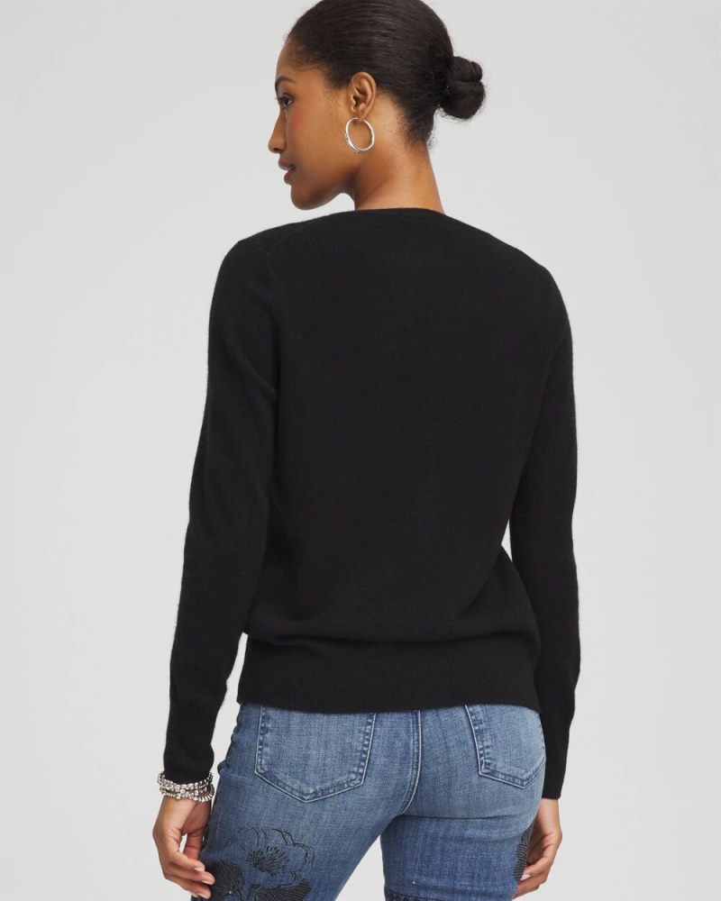 Chicos Relaxed V-Neck Cashmere Sweater - BLACK