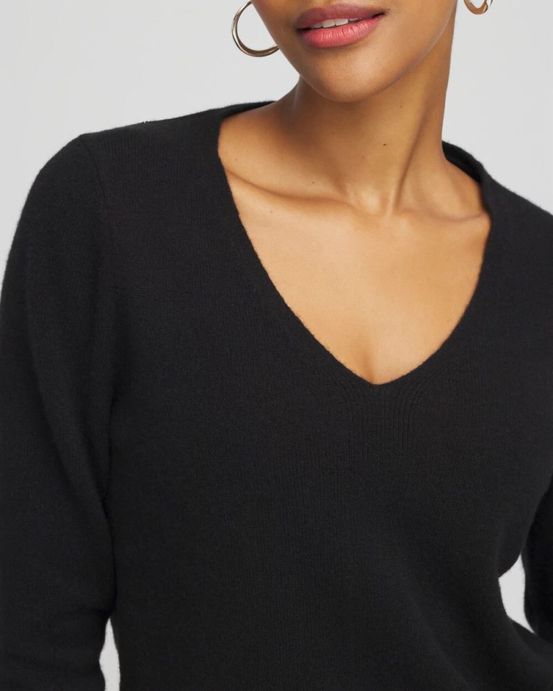 Chicos Relaxed V-Neck Cashmere Sweater - BLACK