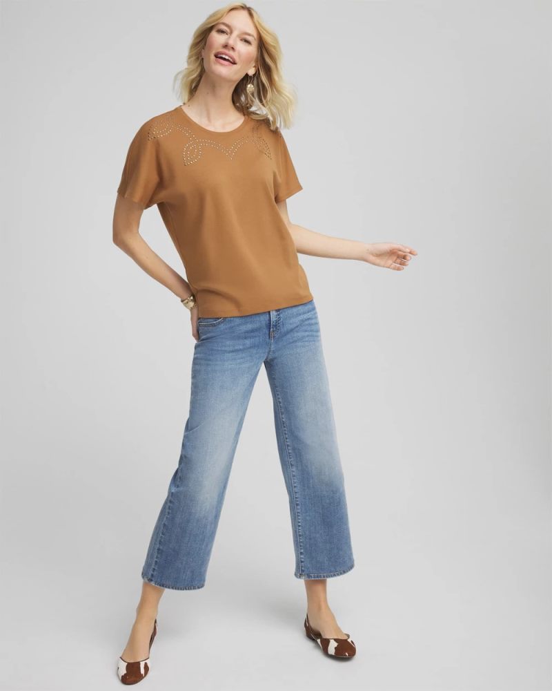 Chicos Studded Tapered Dolman Top - BURNT SIENNA