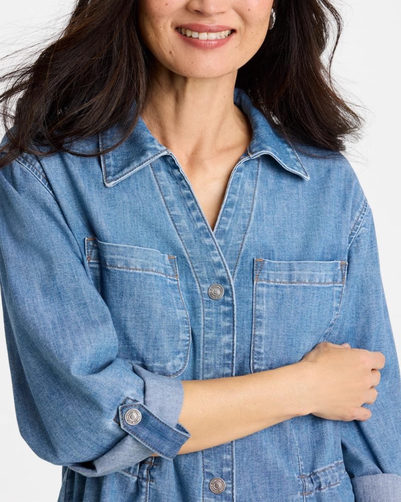 Chicos Denim Cinch Waist Jacket - BURANO INDIGO