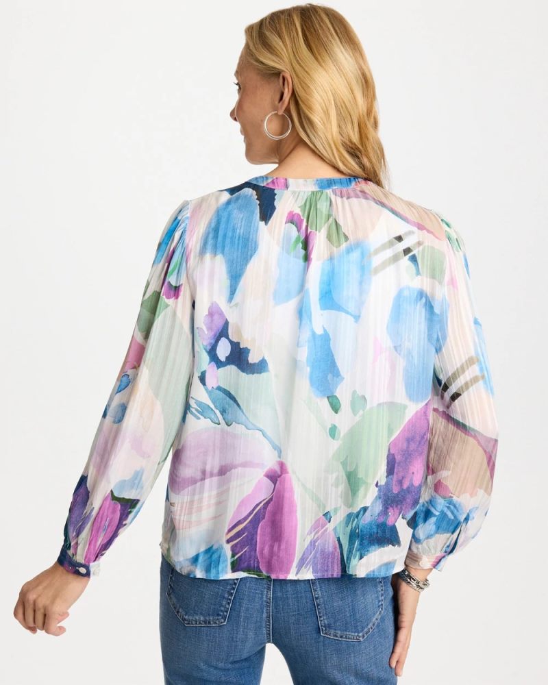 Chicos Blur Geo Button Front Blouse - PASSPORT BLUE