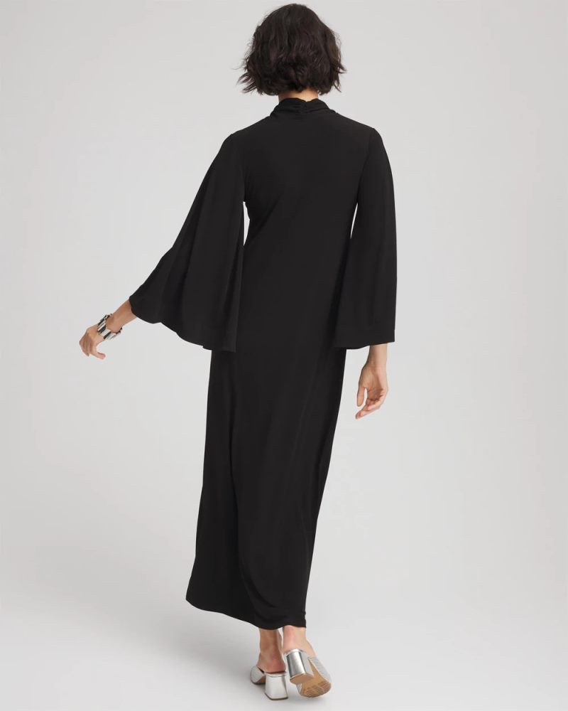 Chicos Flutter-Sleeve Tie-Front Dress - BLACK