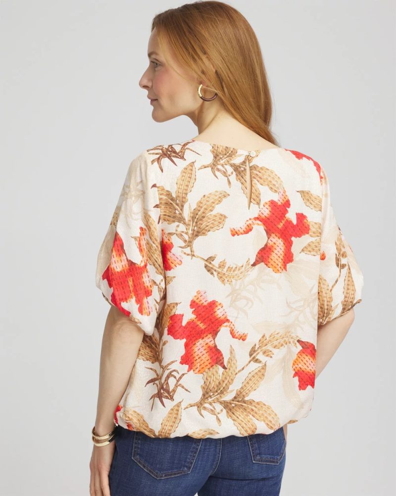 Chicos Floral Bubble-Hem Blouse - GLISTENING SAND