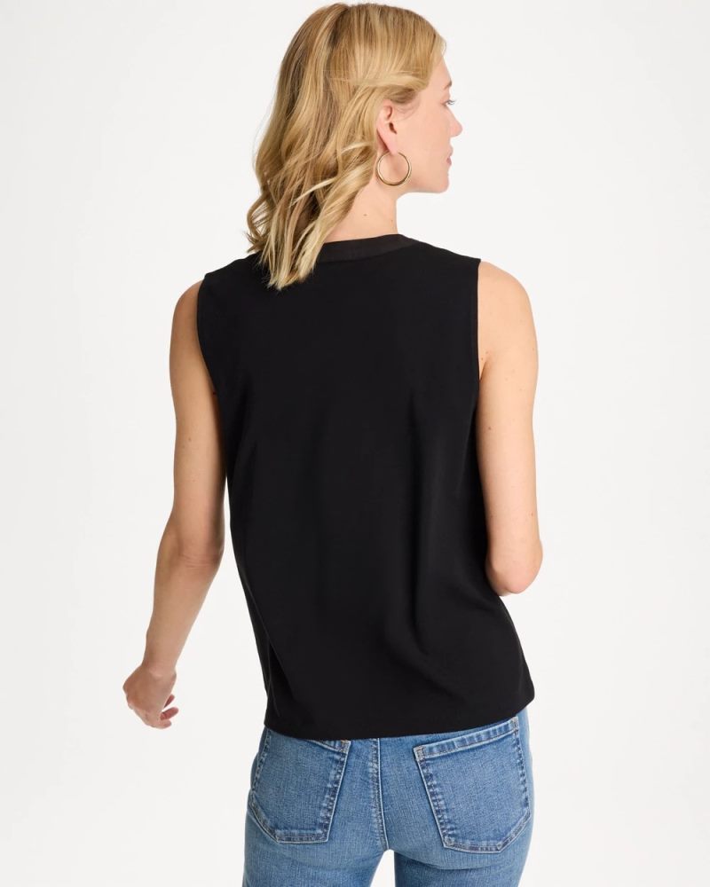 Chicos Cotton-Stretch Notch Neck Tank - BLACK