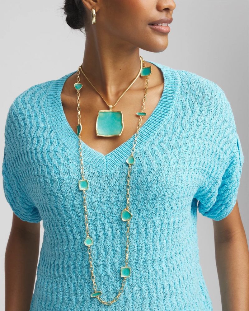 Chicos Gold Tone Single-Strand Necklace - BLUE