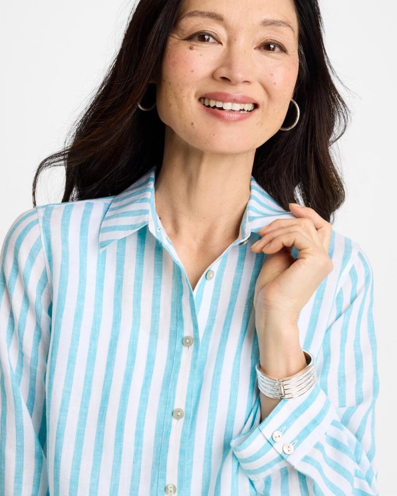 Chicos No Iron Linen Striped Shirt - OCEANO