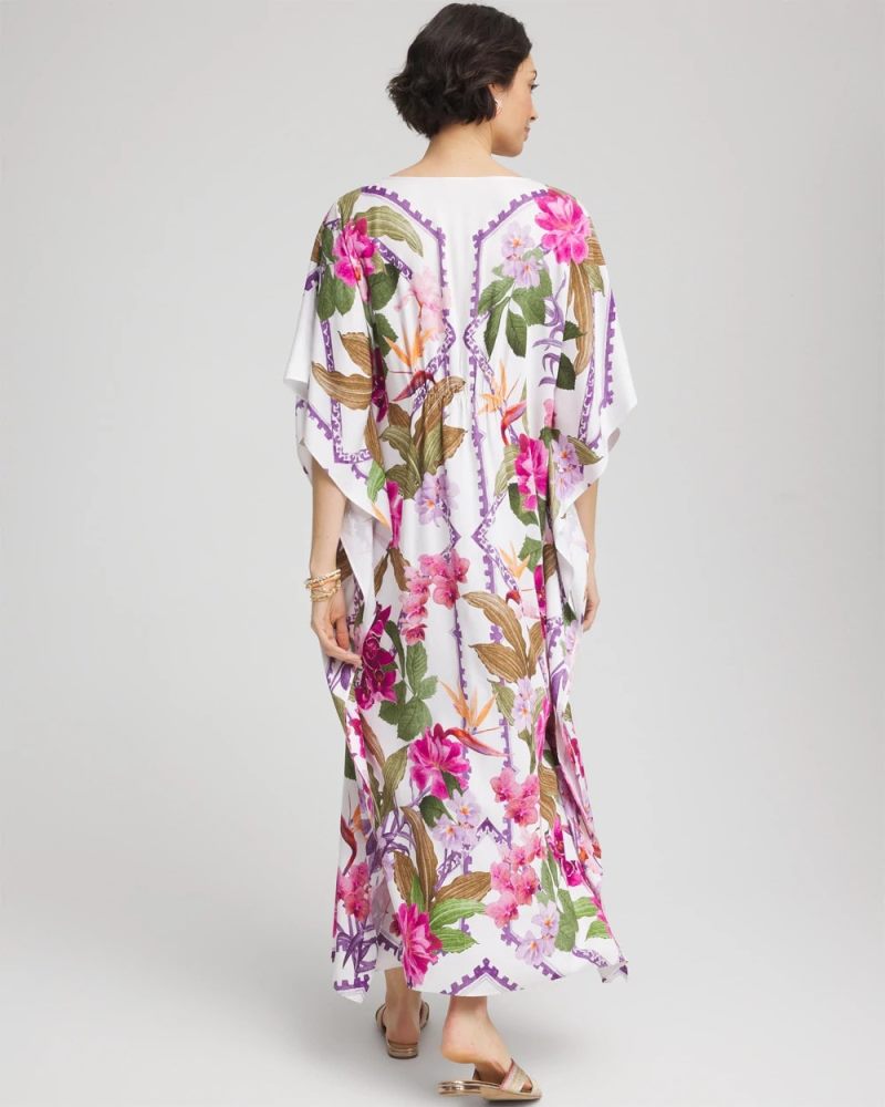 Chicos Island Cinch-Waist Kaftan Dress - ECRU