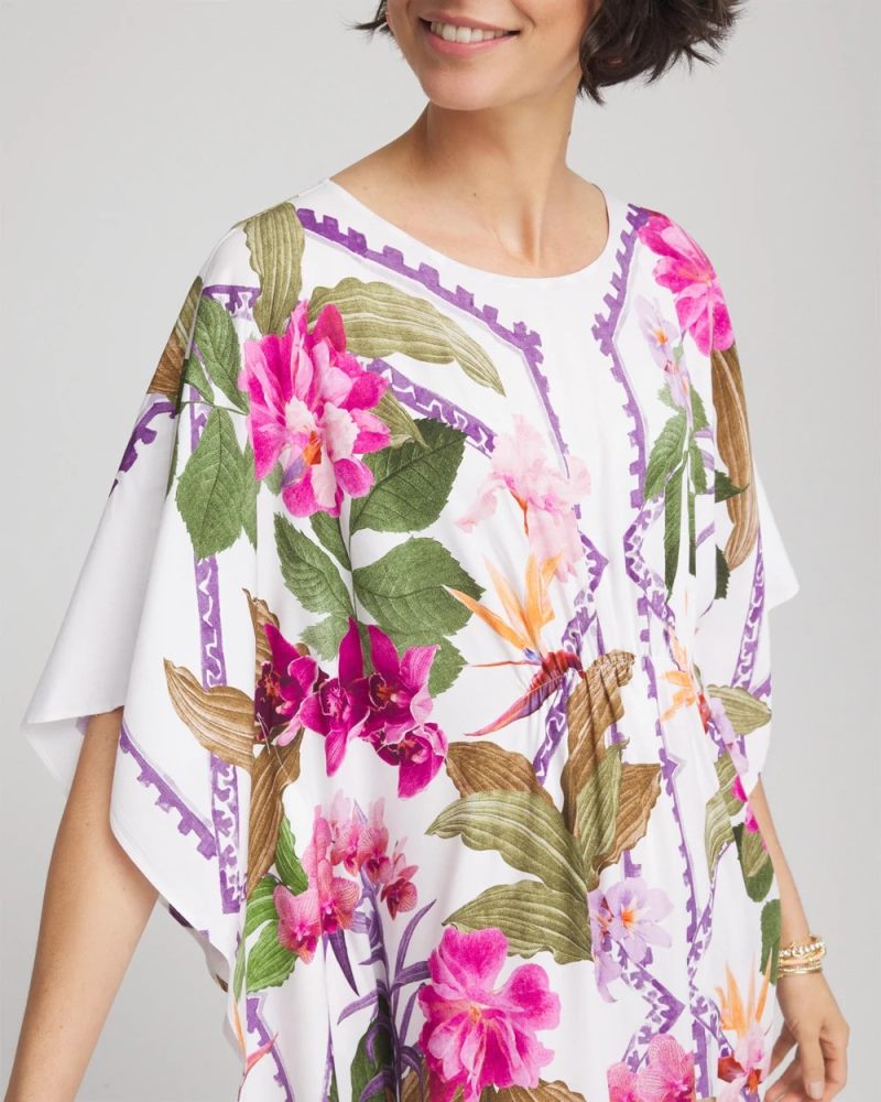 Chicos Island Cinch-Waist Kaftan Dress - ECRU