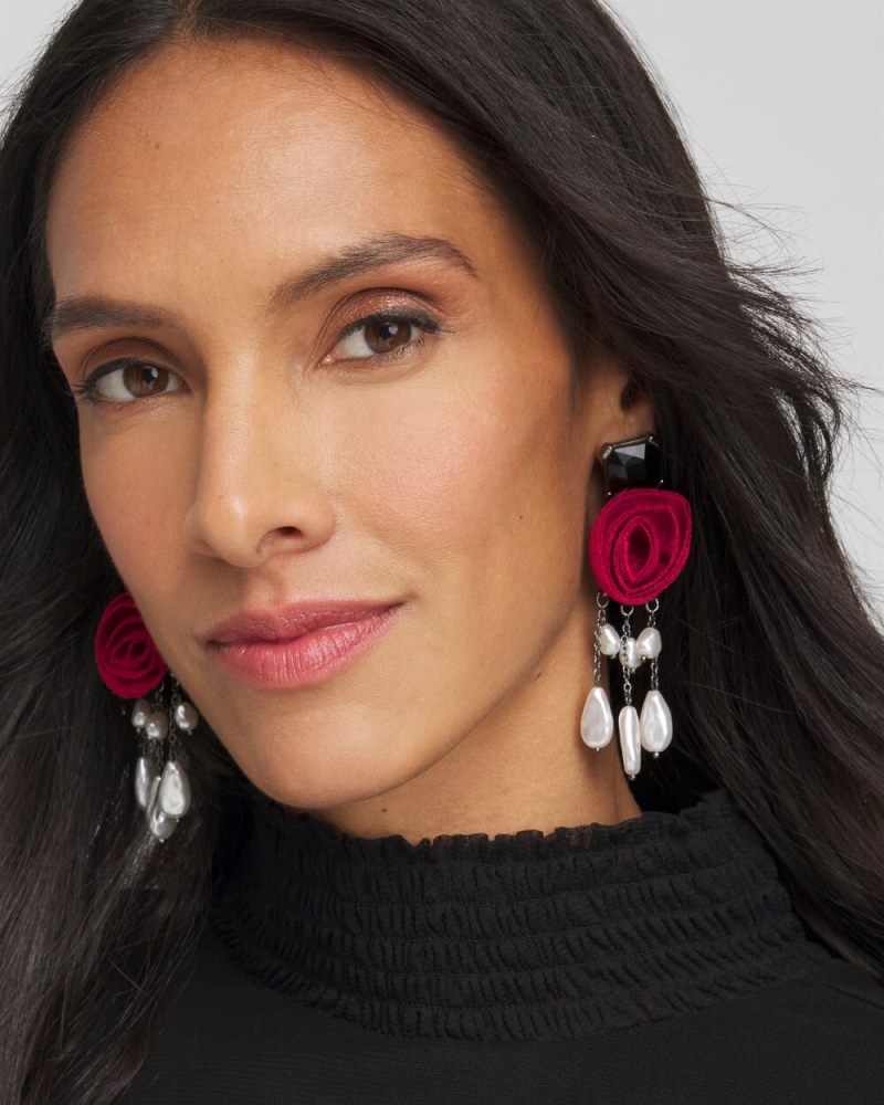Chicos Red Rose Drop Earrings - RED