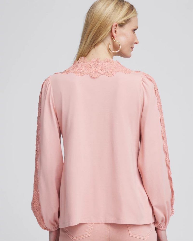 Chicos Scalloped-Lace Pima Top - FRENCH BLUSH