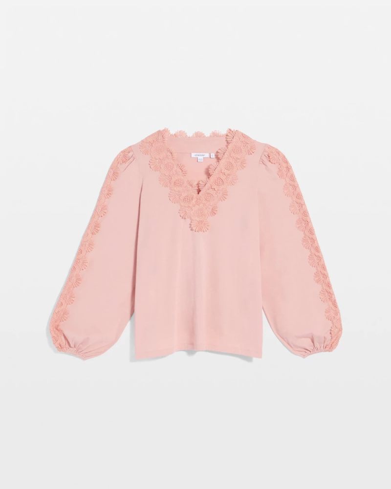 Chicos Scalloped-Lace Pima Top - FRENCH BLUSH