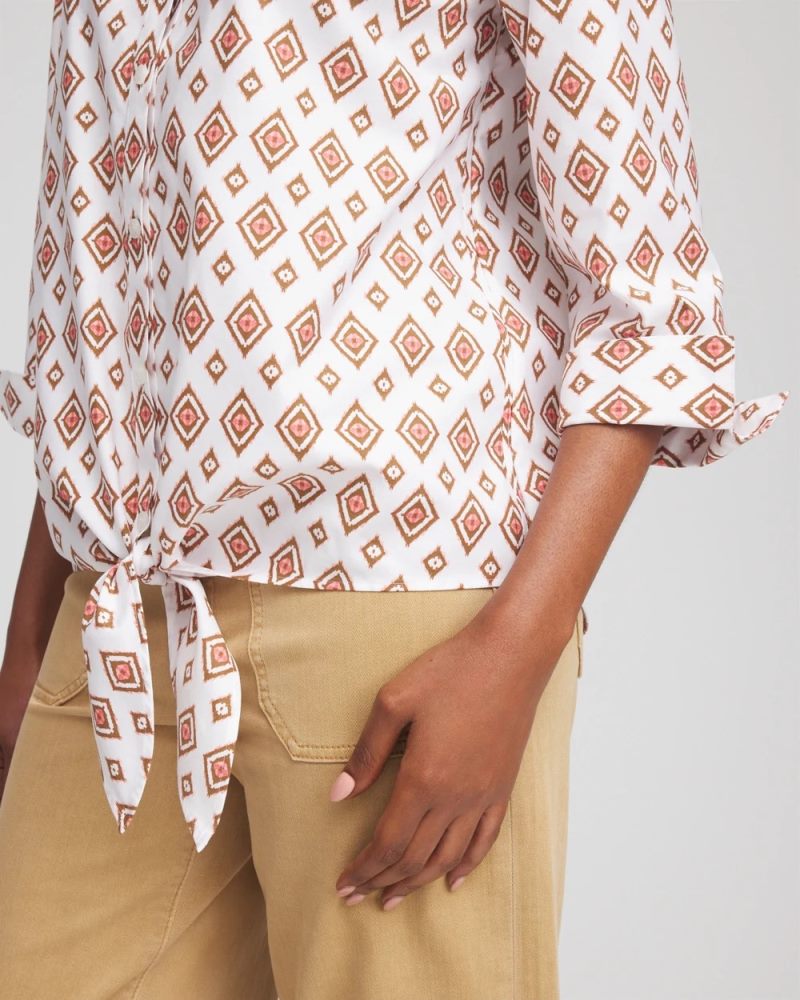 Chicos No Iron Tie-Front Geo-Print Shirt - SIESTA ROSE