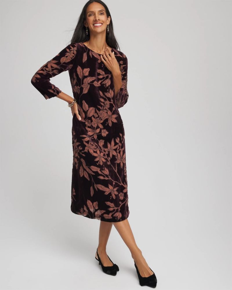 Chicos Burnout Velvet Midi Dress - NIGHT BLOOM