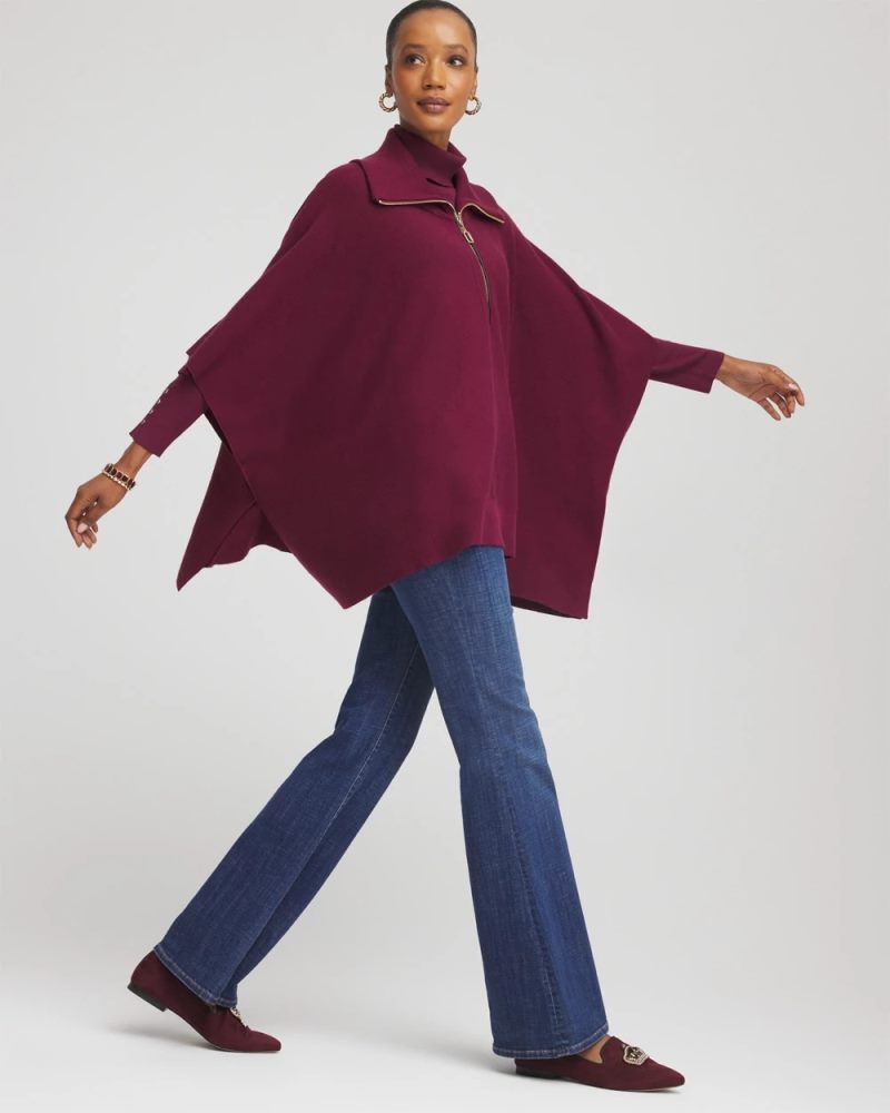 Chicos Cashmere-Blend Pullover Sweater Poncho - DEEP CHIANTI