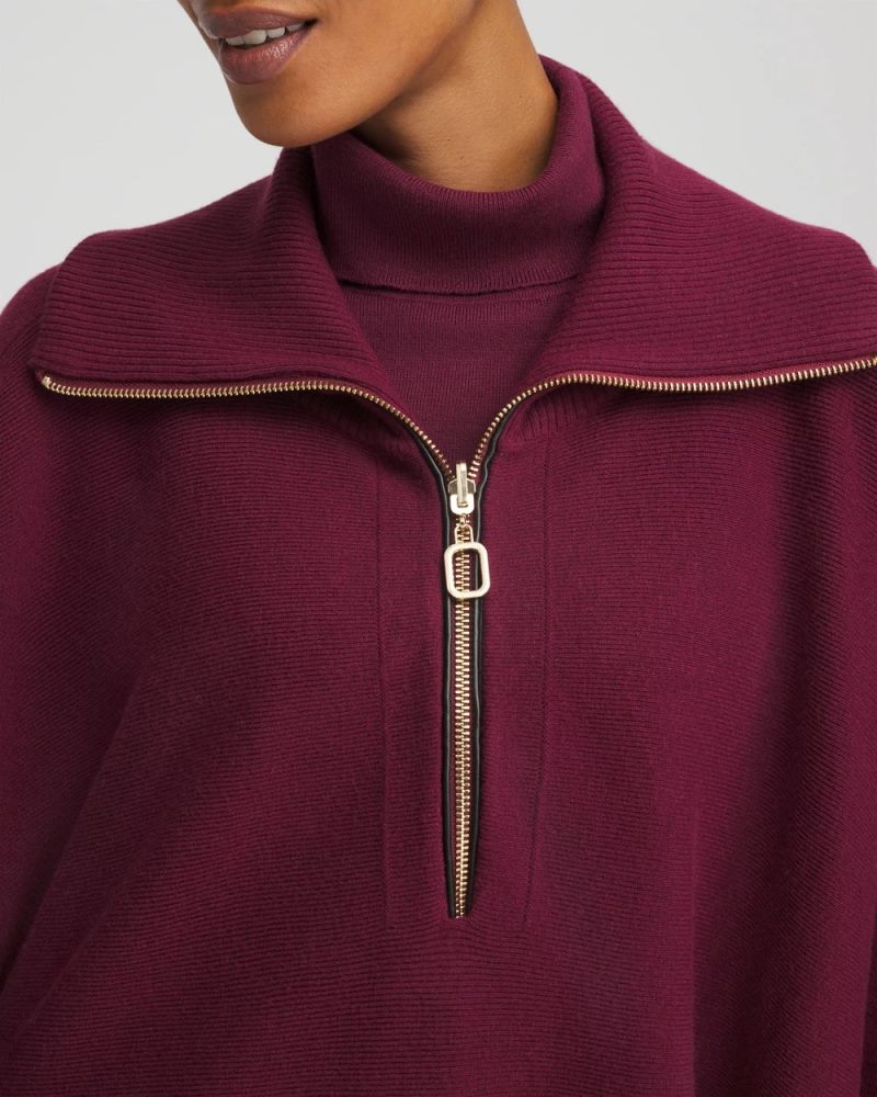 Chicos Cashmere-Blend Pullover Sweater Poncho - DEEP CHIANTI