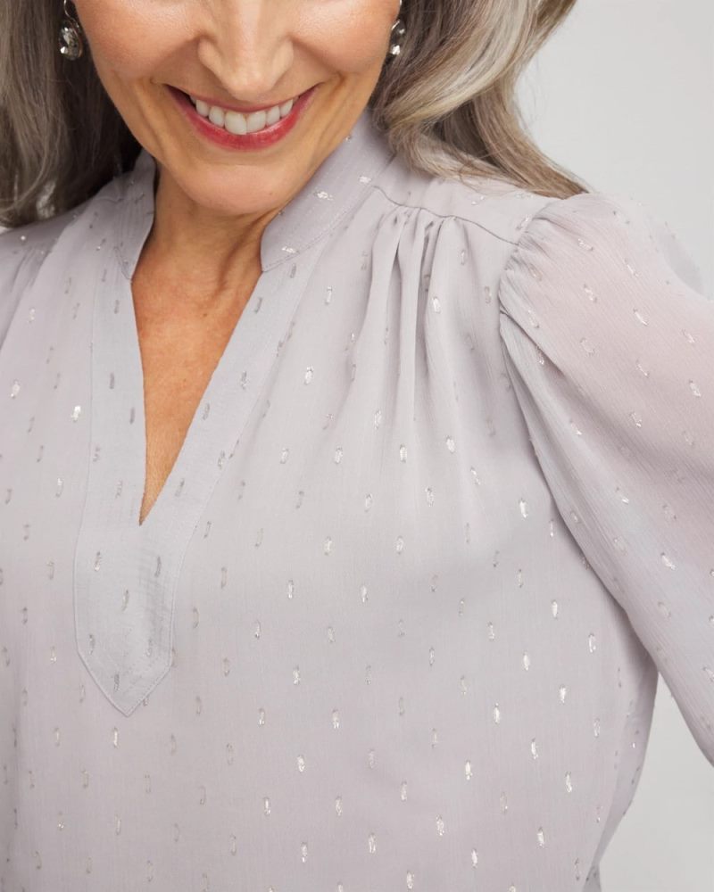 Chicos Georgette Clip Dot Blouse - DOVE GRAY