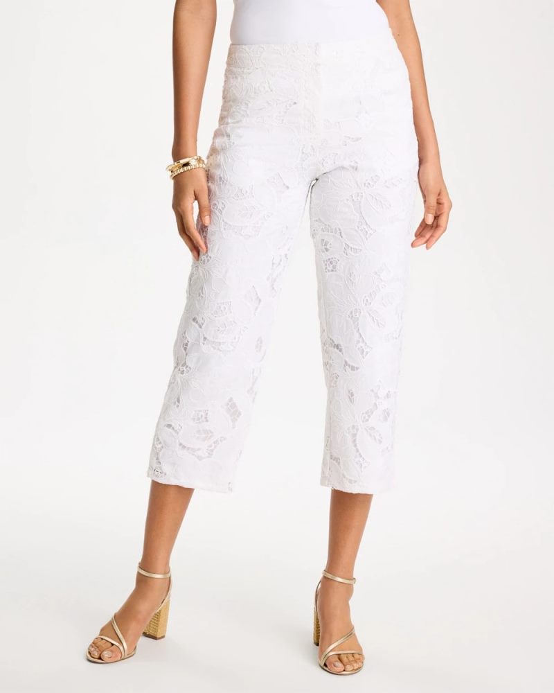 Chicos Lace Cropped Pants - ALABASTER