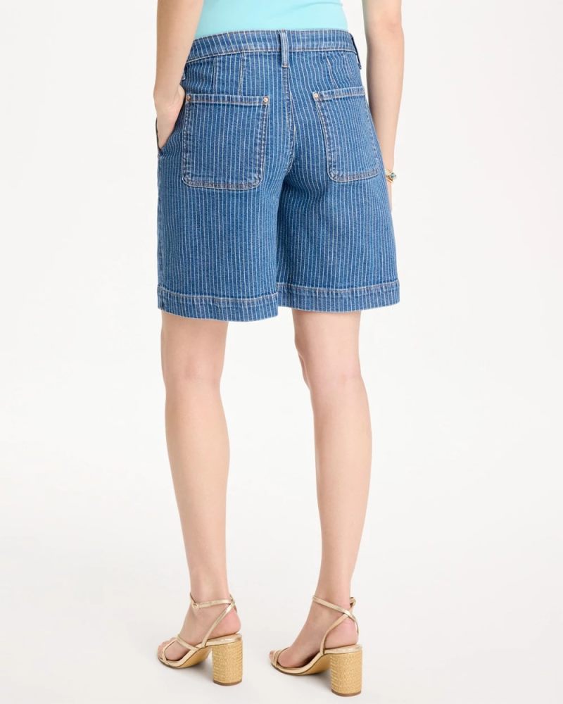 Chicos Striped Denim Trouser Shorts - INDIGO