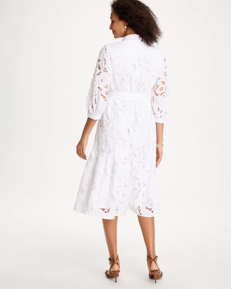 Chicos Lace Cutout Belted Shirtdress - ALABASTER