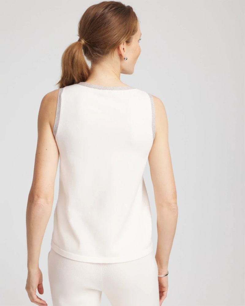 Chicos Zenergy® Luxe Metallic Trim Tank - ENGLISH CREAM