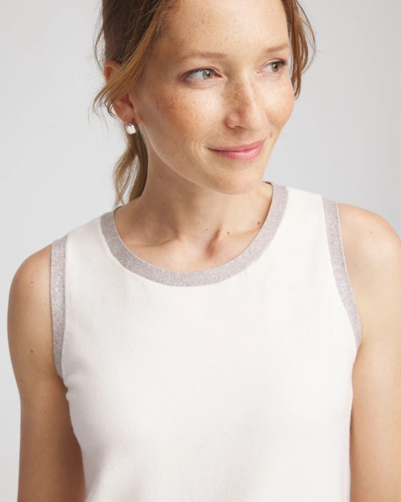 Chicos Zenergy® Luxe Metallic Trim Tank - ENGLISH CREAM