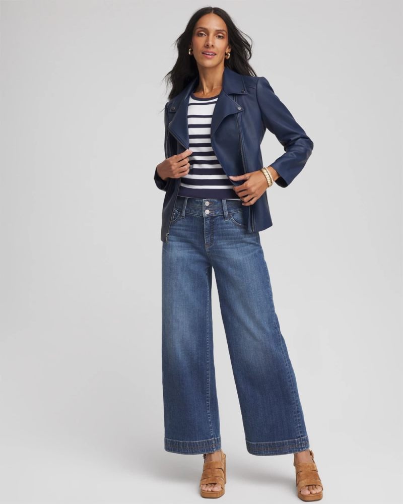 Chicos Pima Striped Button Sleeve Tee - PASSPORT BLUE