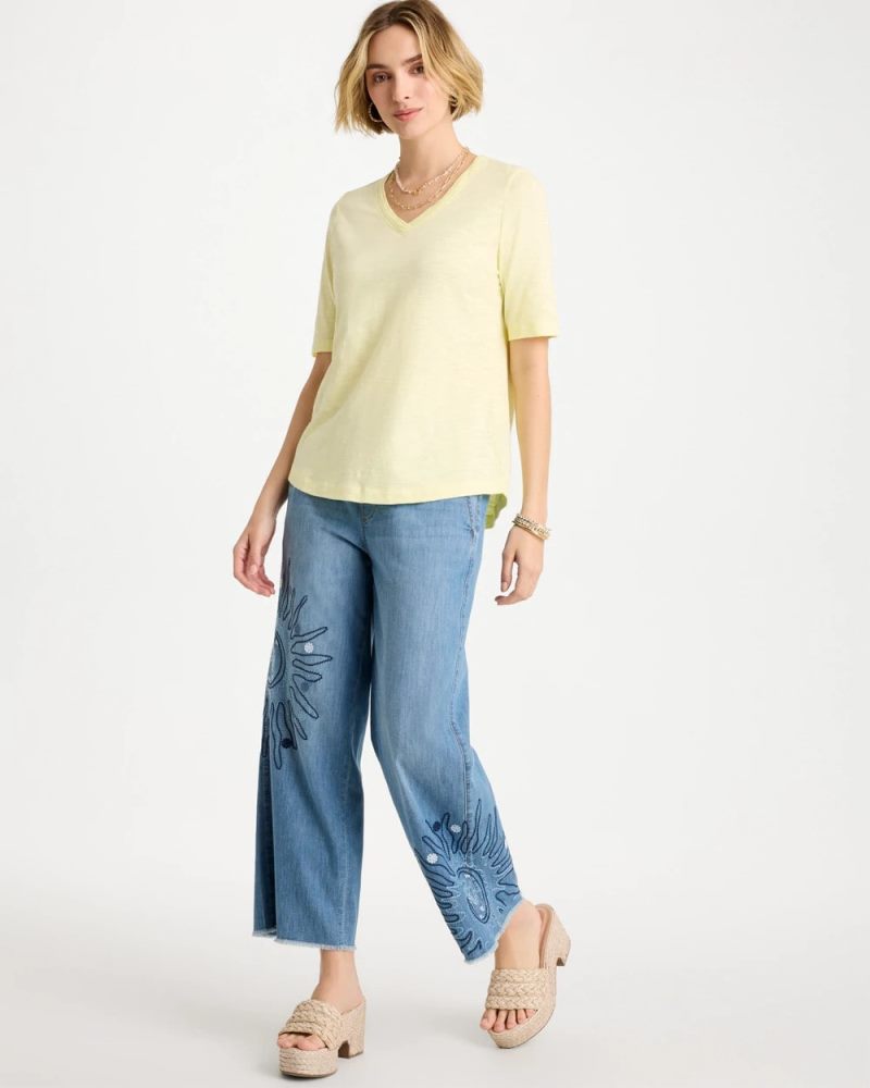 Chicos Cotton Slub V-Neck Tee - SAGE LIME