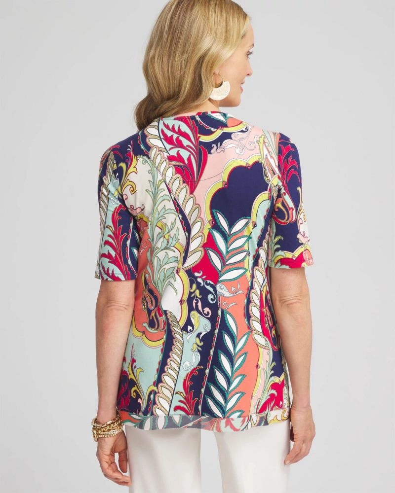 Chicos Touch of Cool™ Abstract Draped Tunic - CORAL ZINNIA